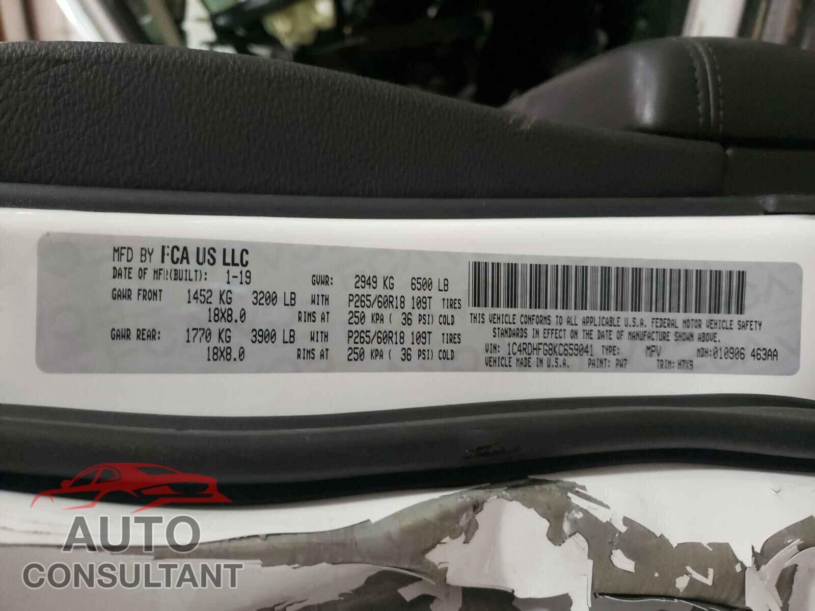 DODGE DURANGO 2019 - 1C4RDHFG8KC659041