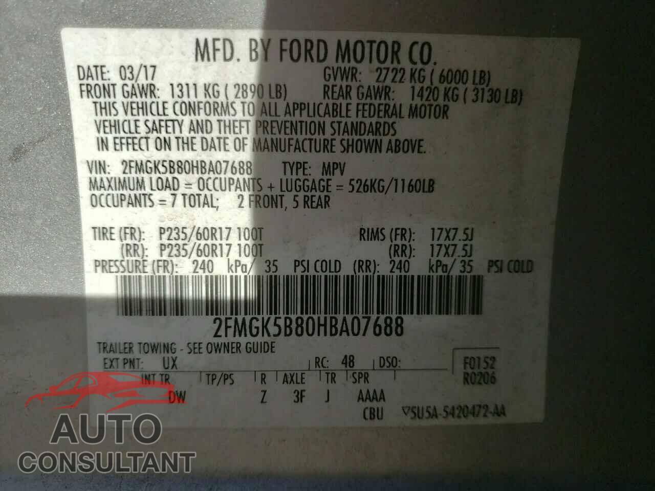 FORD FLEX 2017 - 2FMGK5B80HBA07688