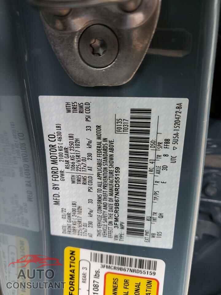 FORD BRONCO 2022 - 3FMCR9B67NRD55159