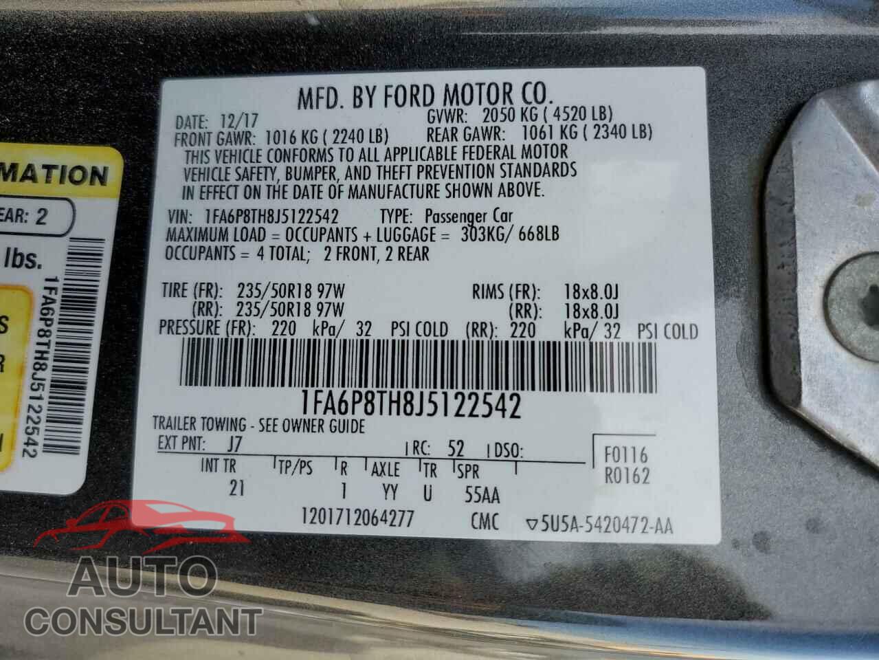 FORD MUSTANG 2018 - 1FA6P8TH8J5122542