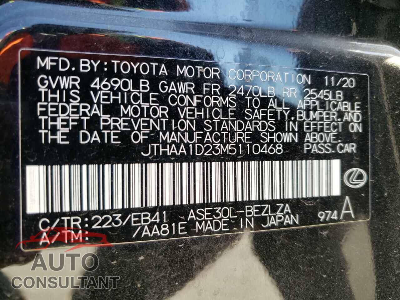 LEXUS IS 2021 - JTHAA1D23M5110468