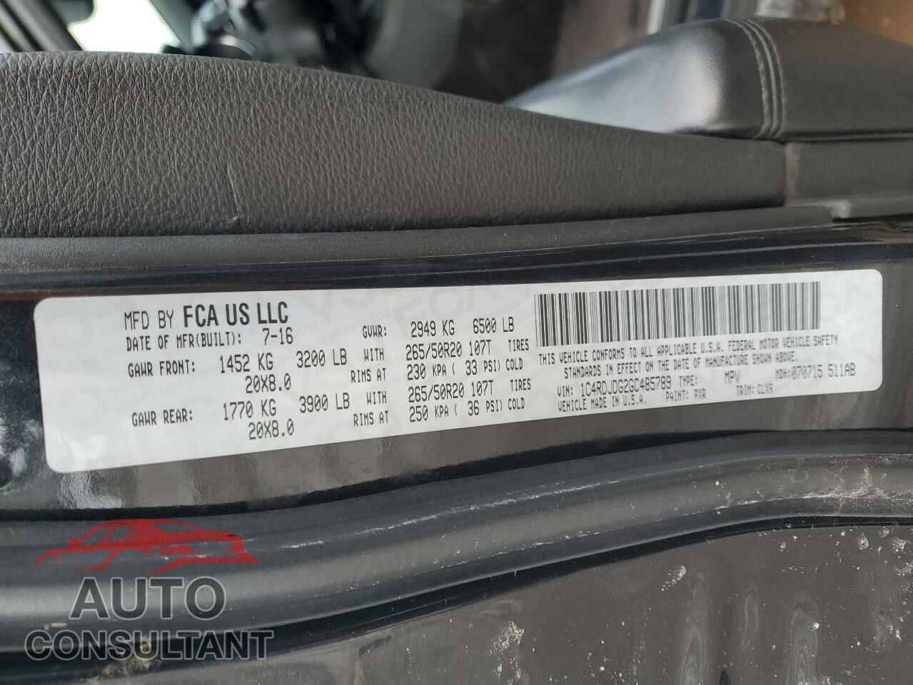 DODGE DURANGO 2016 - 1C4RDJDG2GC485789