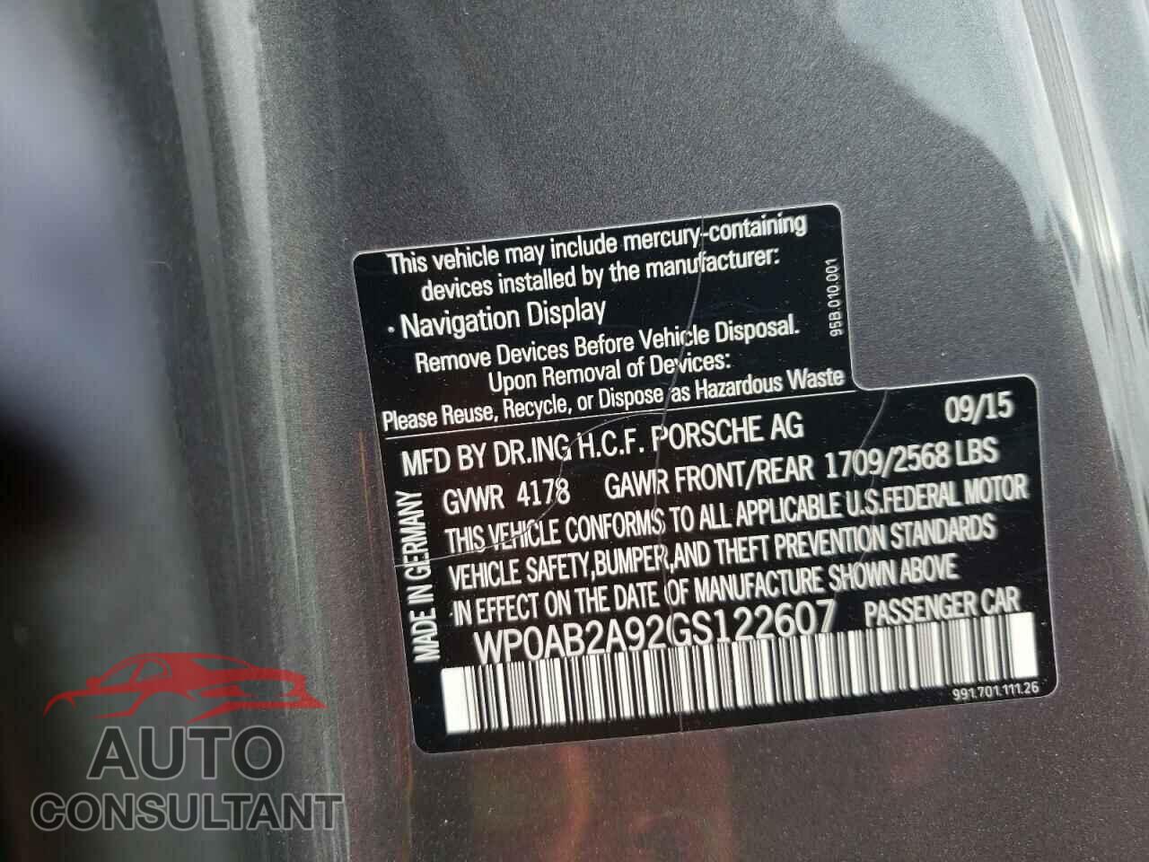 PORSCHE 911 2016 - WP0AB2A92GS122607
