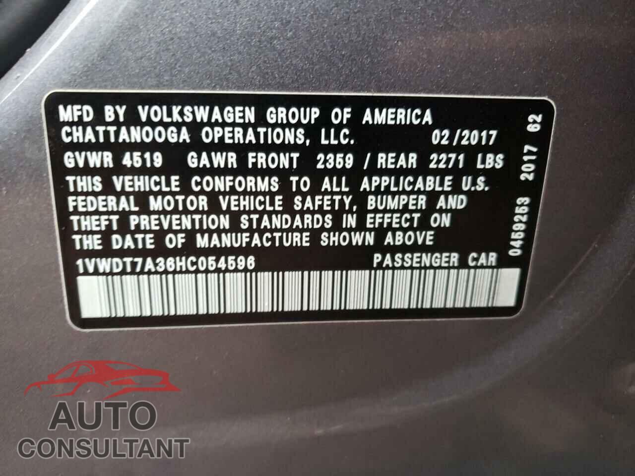 VOLKSWAGEN PASSAT 2017 - 1VWDT7A36HC054596