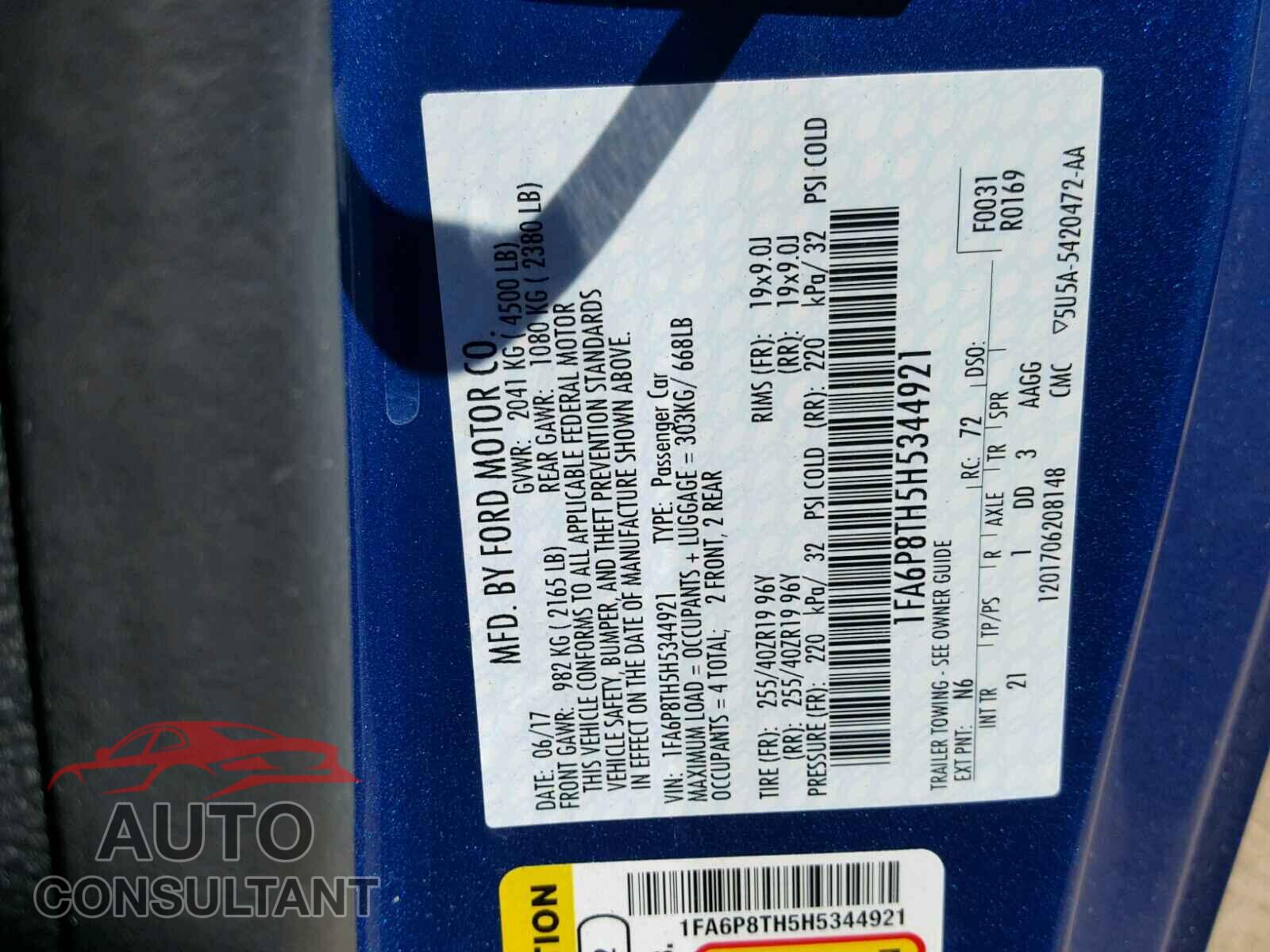 FORD MUSTANG 2017 - 1FA6P8TH5H5344921