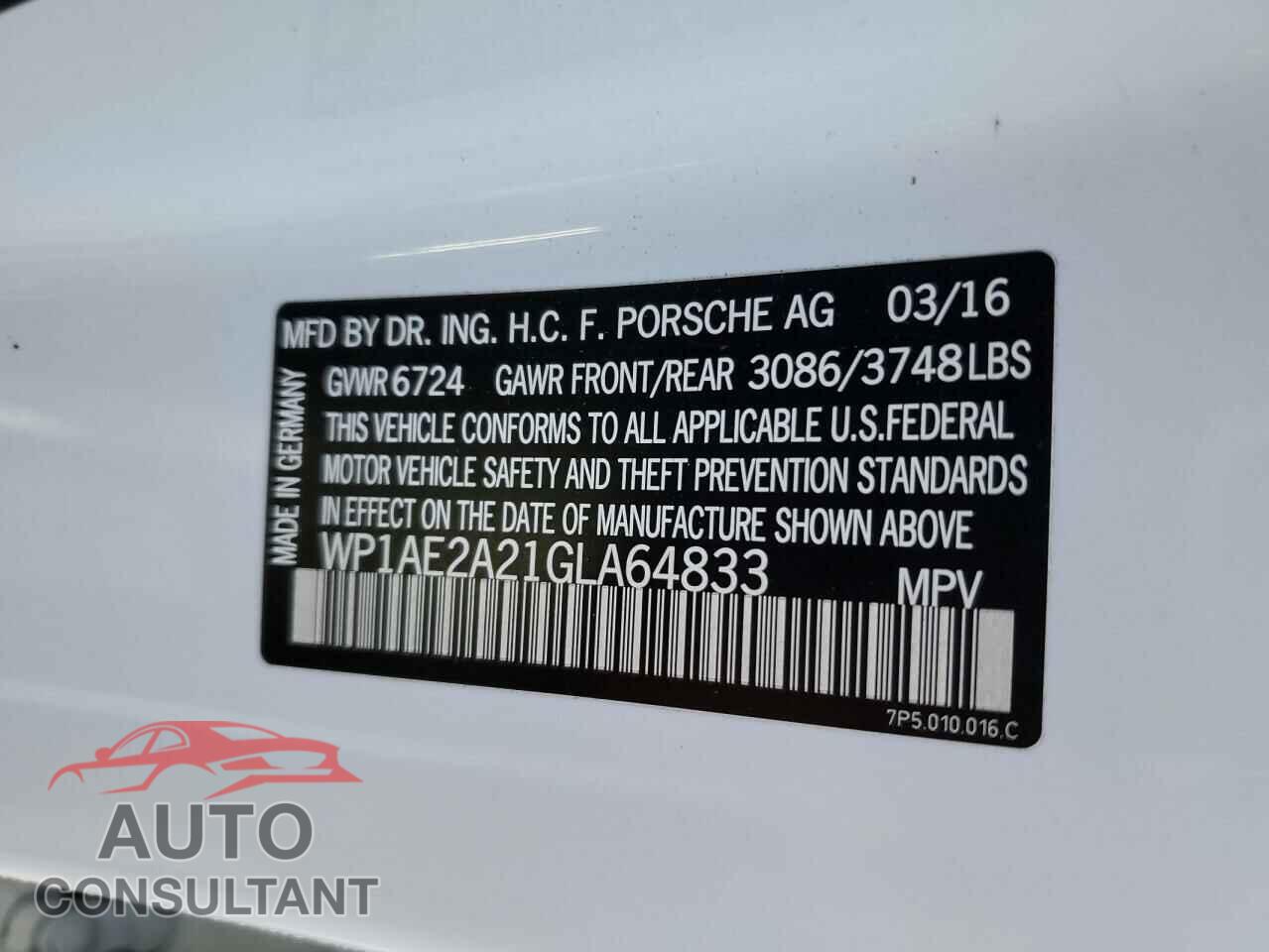 PORSCHE CAYENNE 2016 - WP1AE2A21GLA64833
