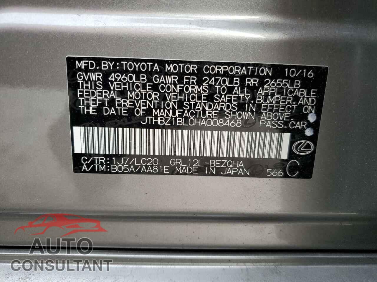LEXUS GS350 2017 - JTHBZ1BL0HA008468