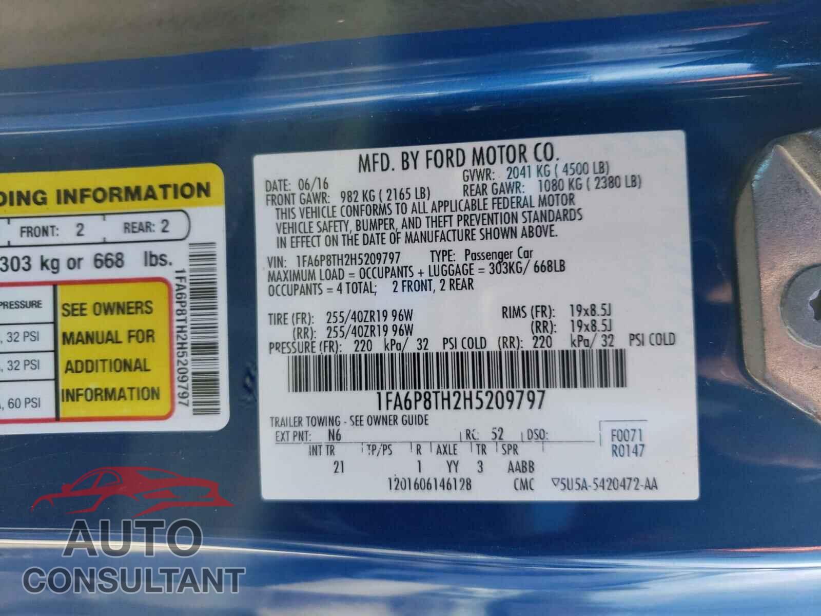 FORD MUSTANG 2017 - 1FA6P8TH2H5209797