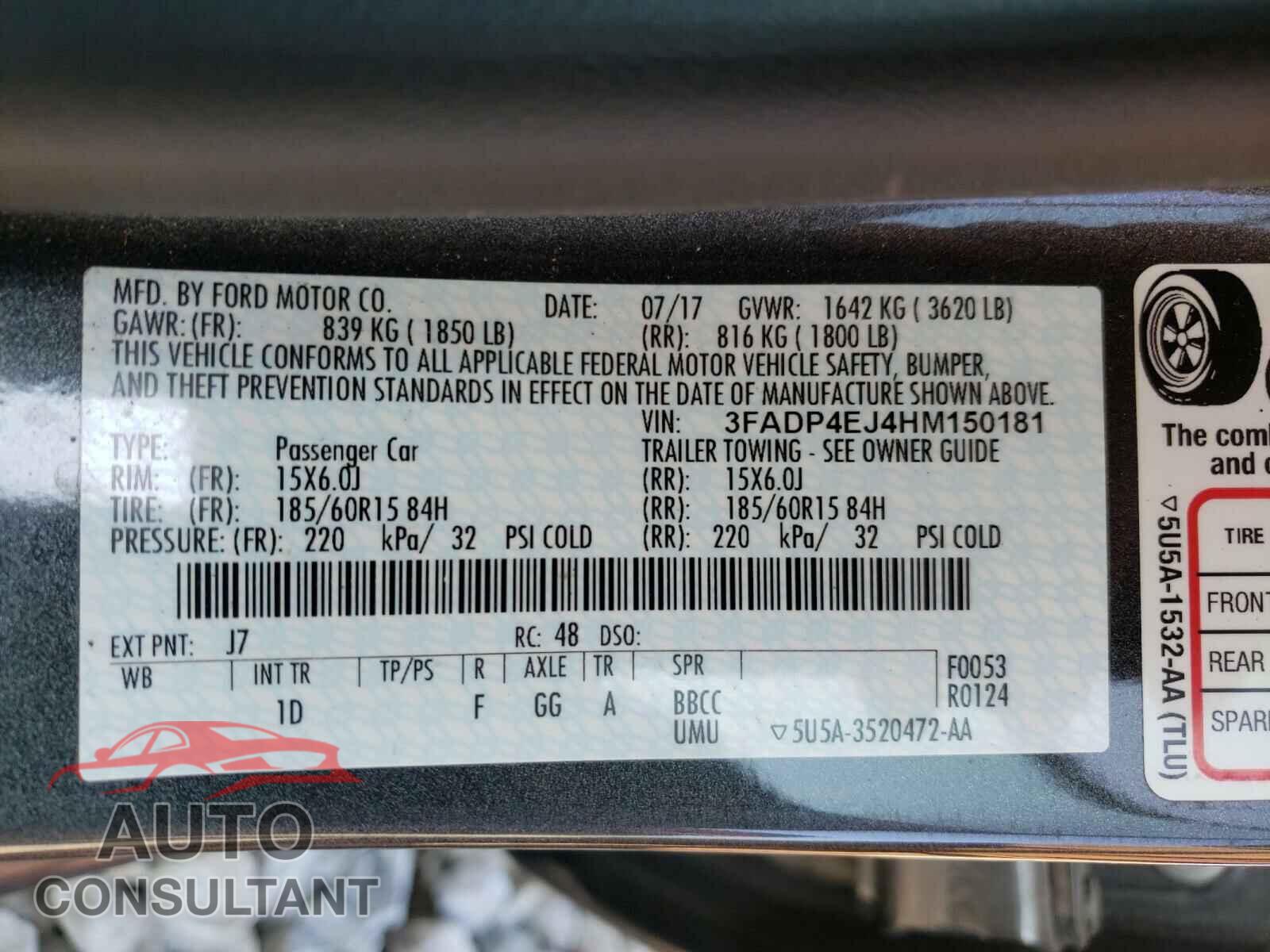 FORD FIESTA 2017 - 3FADP4EJ4HM150181
