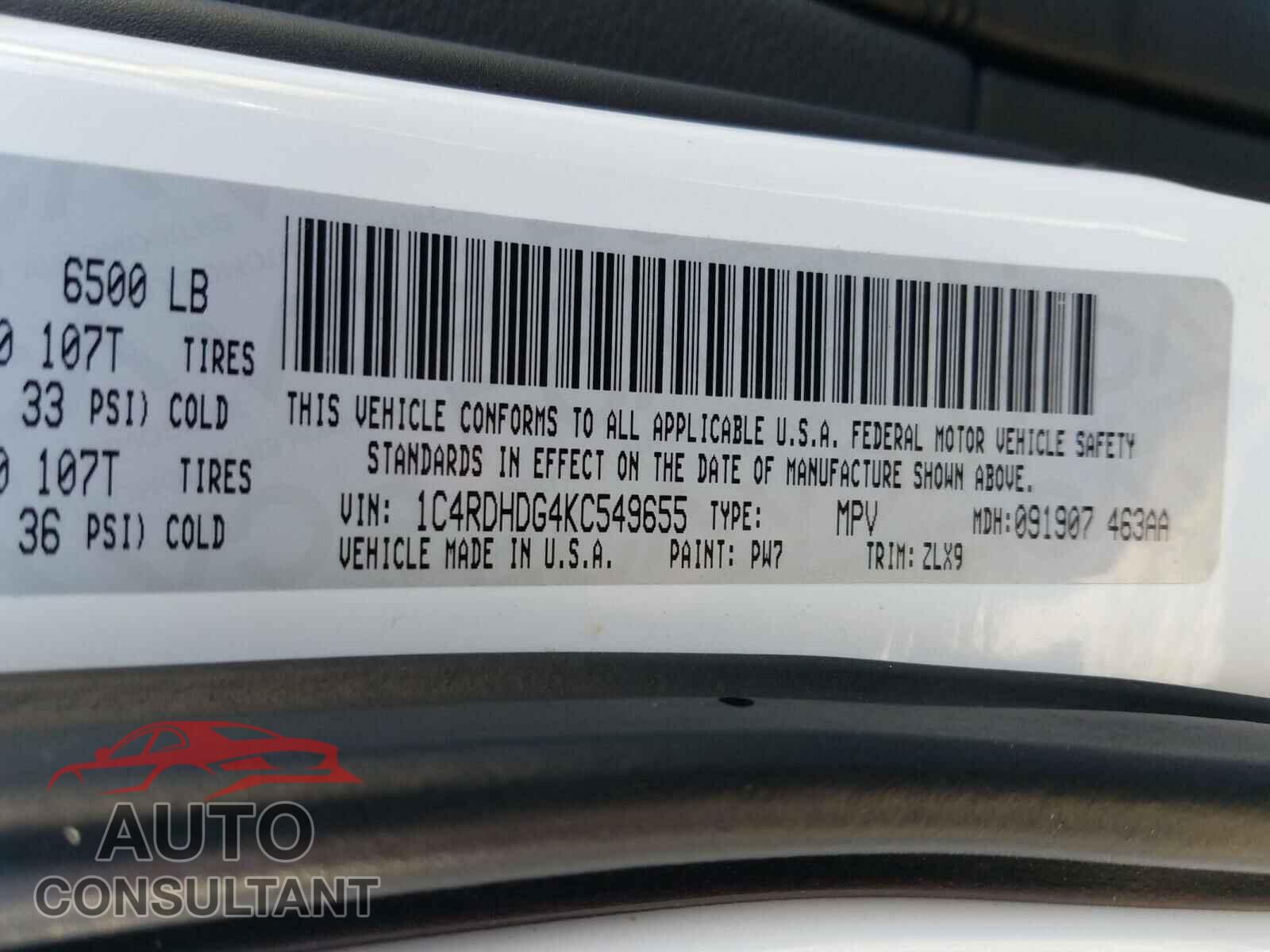 DODGE DURANGO 2019 - 1C4RDHDG4KC549655