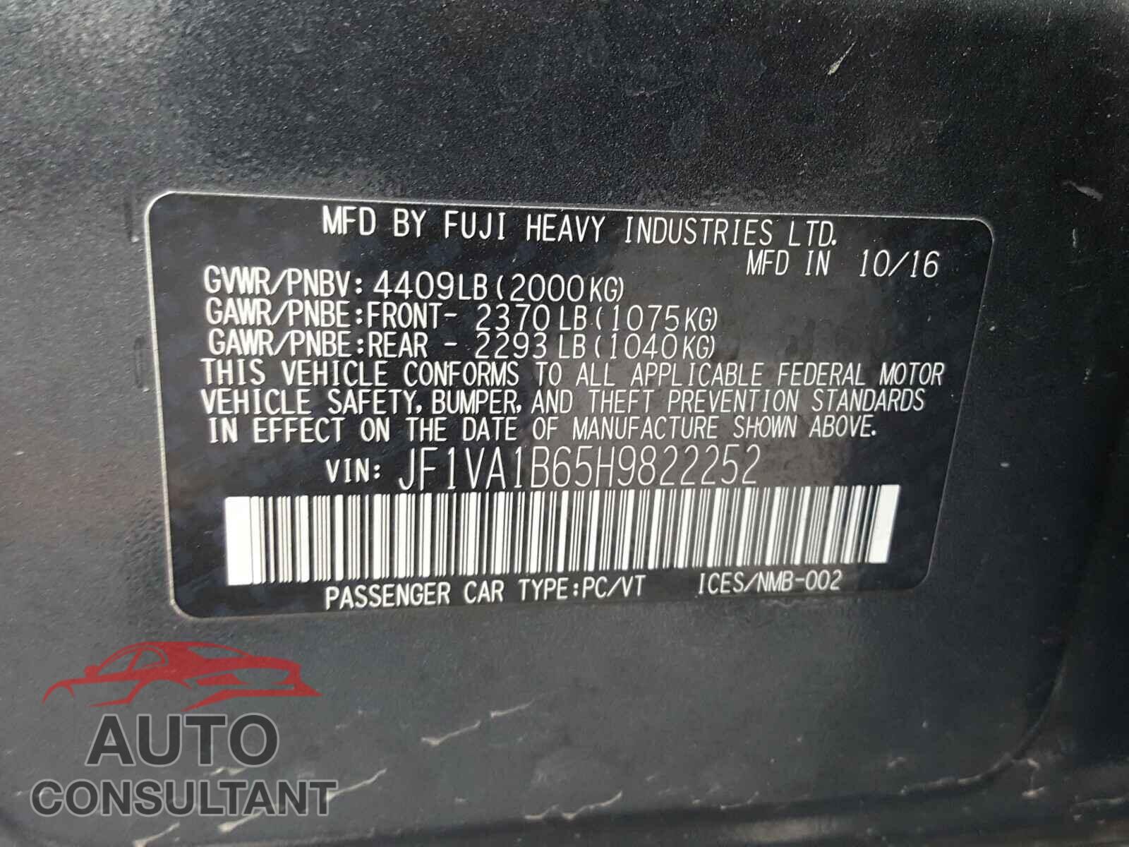 SUBARU WRX 2017 - JF1VA1B65H9822252