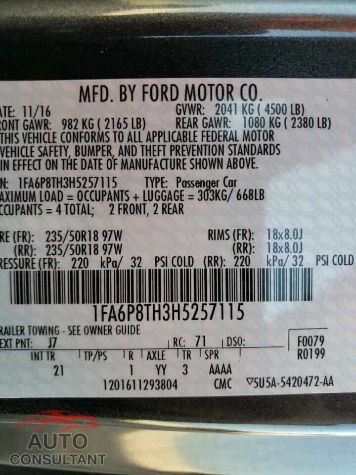 FORD MUSTANG 2017 - 1FA6P8TH3H5257115