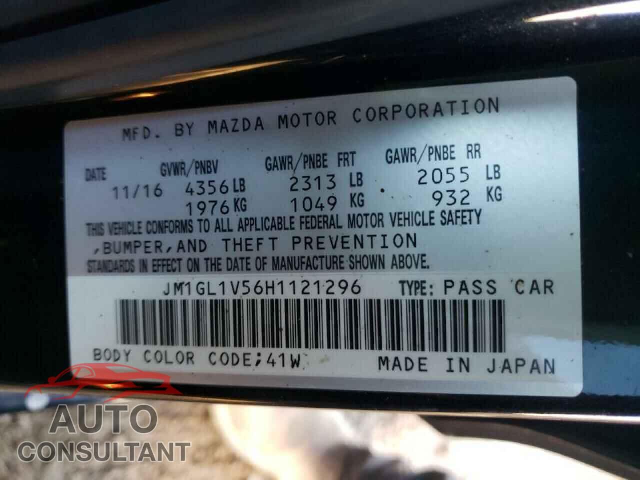 MAZDA 6 2017 - JM1GL1V56H1121296