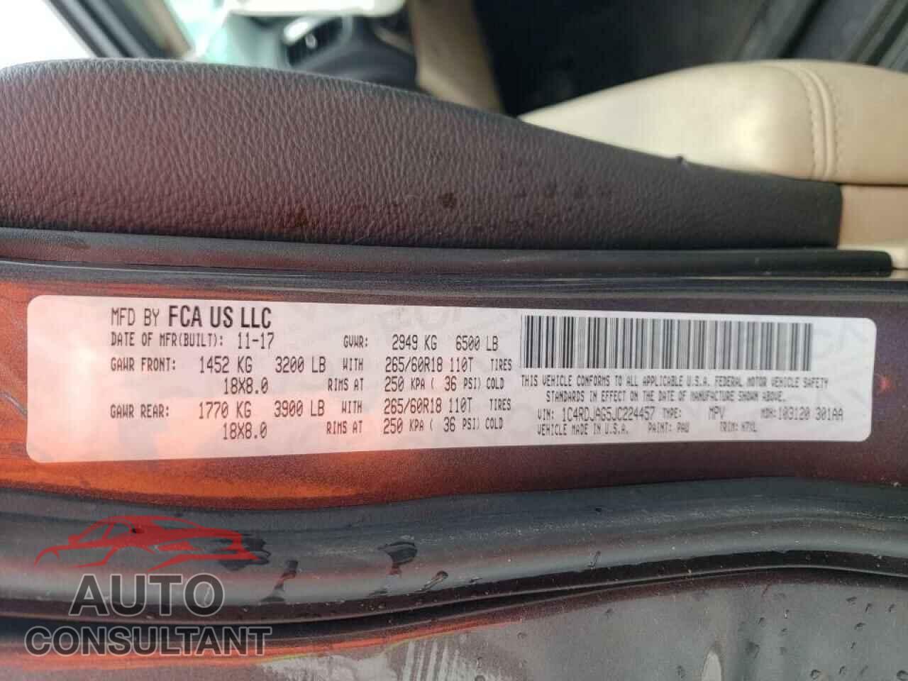 DODGE DURANGO 2018 - 1C4RDJAG5JC224457