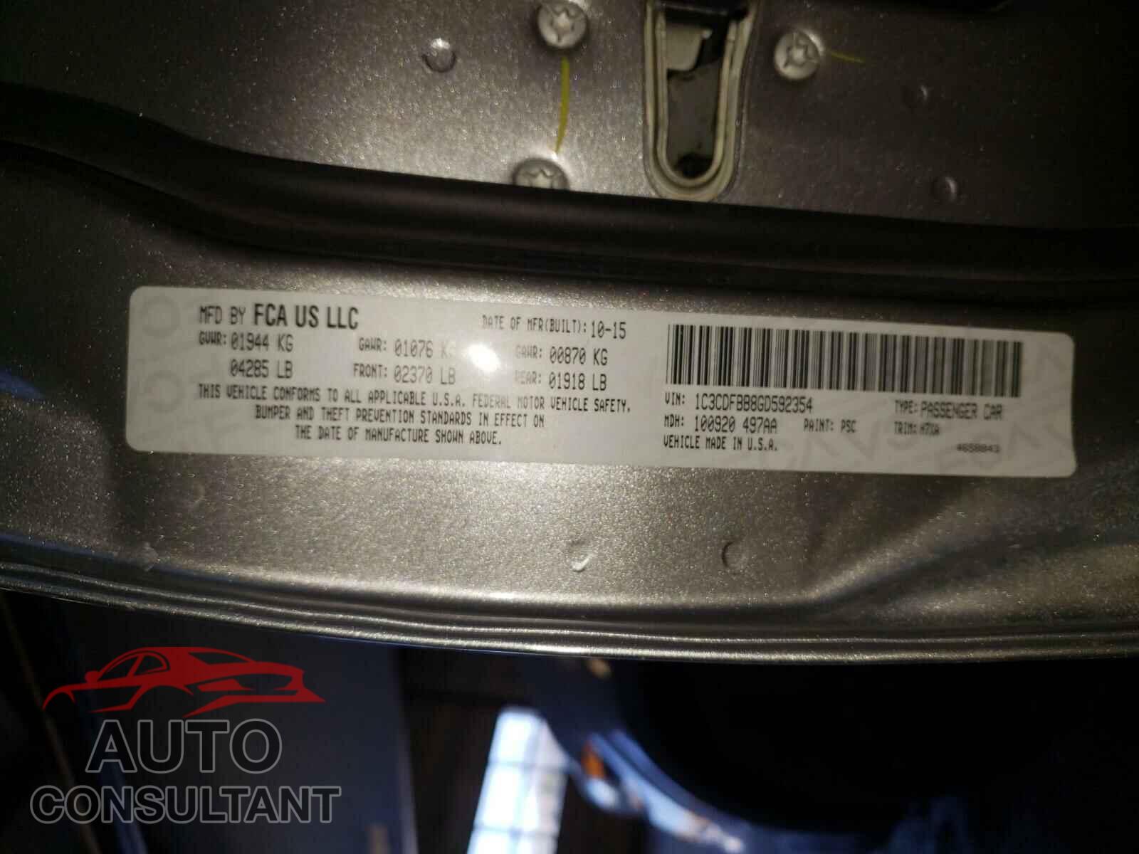 DODGE DART 2016 - 1C3CDFBB8GD592354