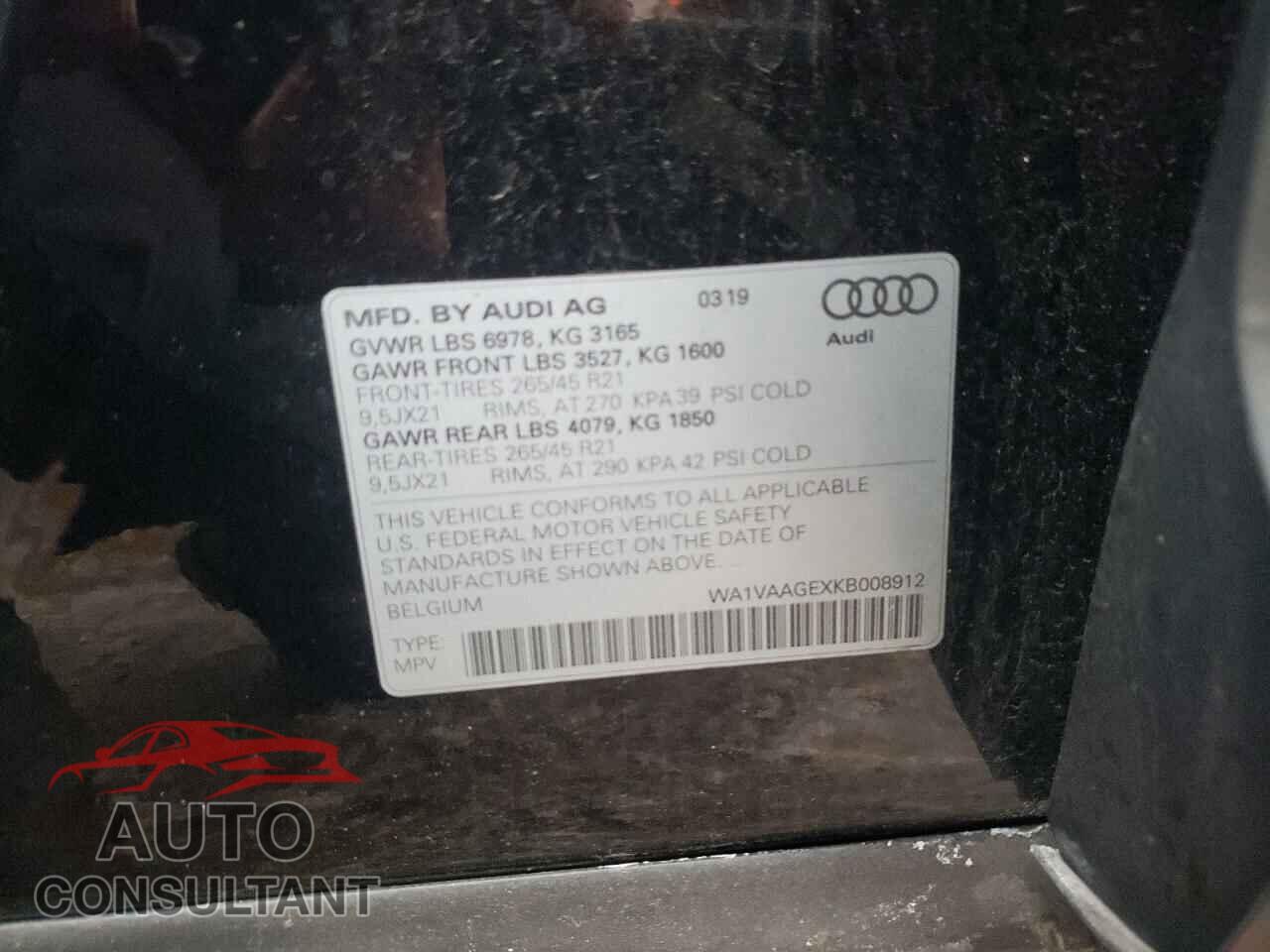 AUDI E-TRON 2019 - WA1VAAGEXKB008912