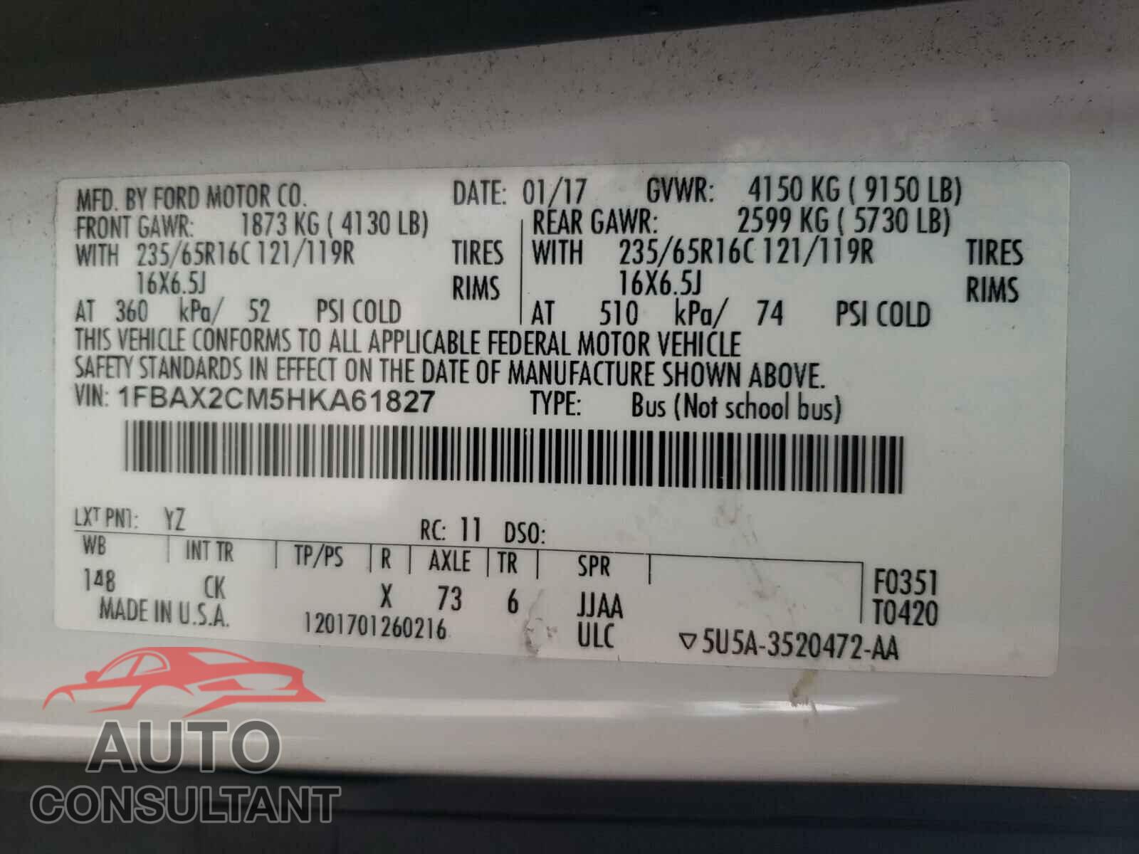 FORD TRANSIT CO 2017 - 1FBAX2CM5HKA61827