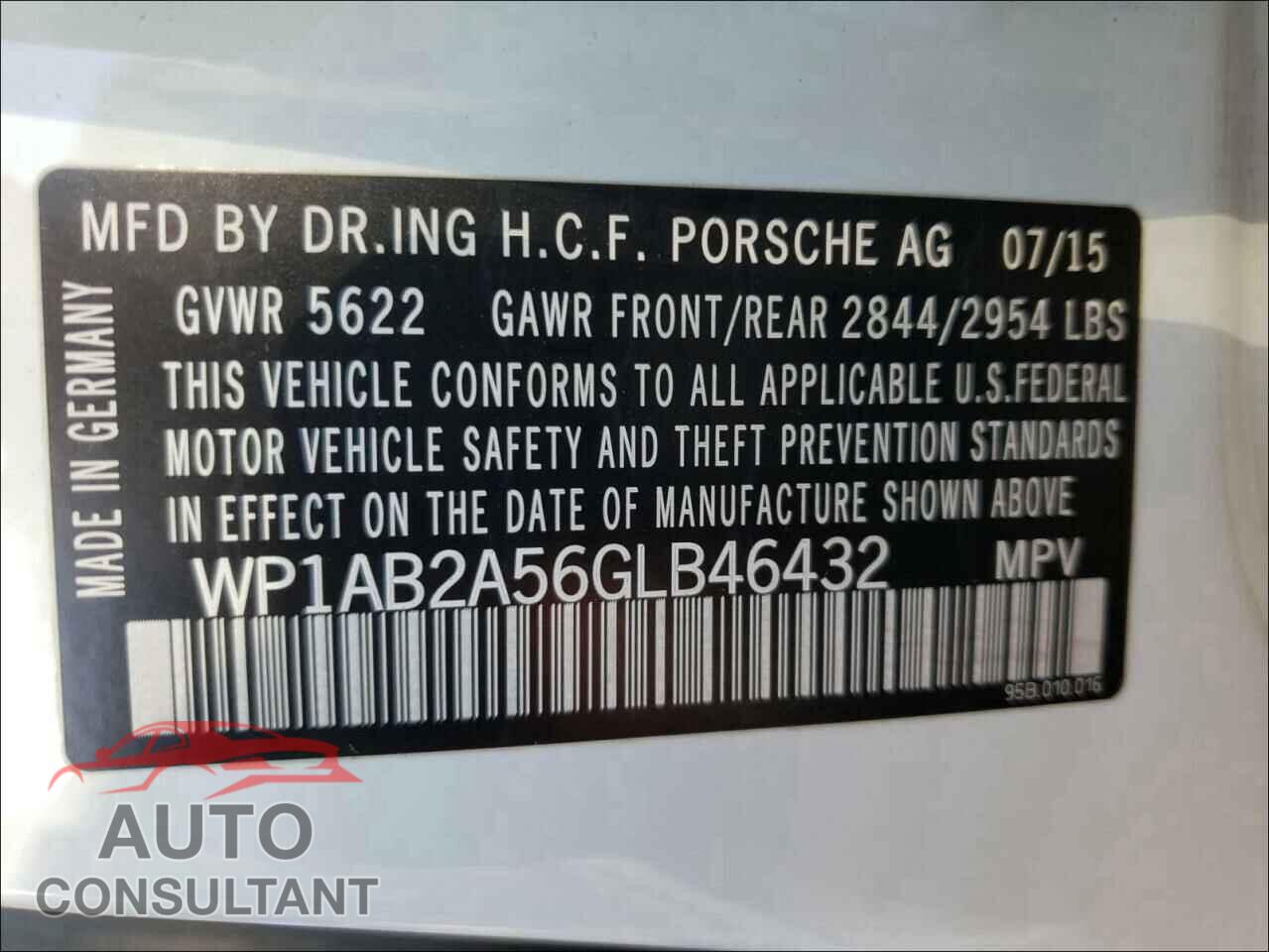 PORSCHE MACAN 2016 - WP1AB2A56GLB46432