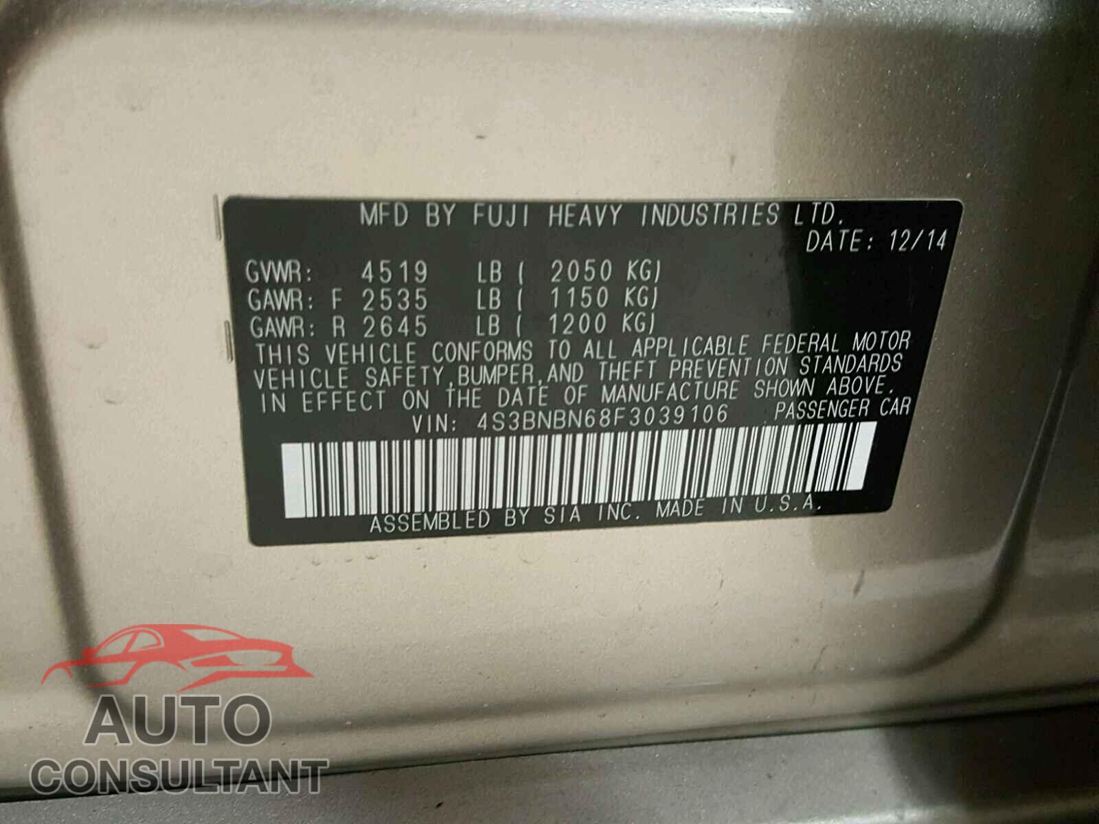 SUBARU LEGACY 2015 - 4S3BNBN68F3039106
