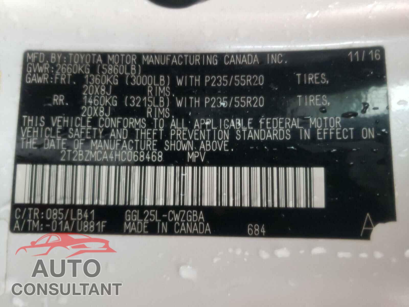 LEXUS RX350 2017 - 2T2BZMCA4HC068468
