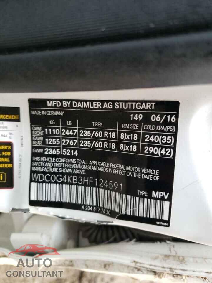 MERCEDES-BENZ GLC-CLASS 2017 - WDC0G4KB3HF124591