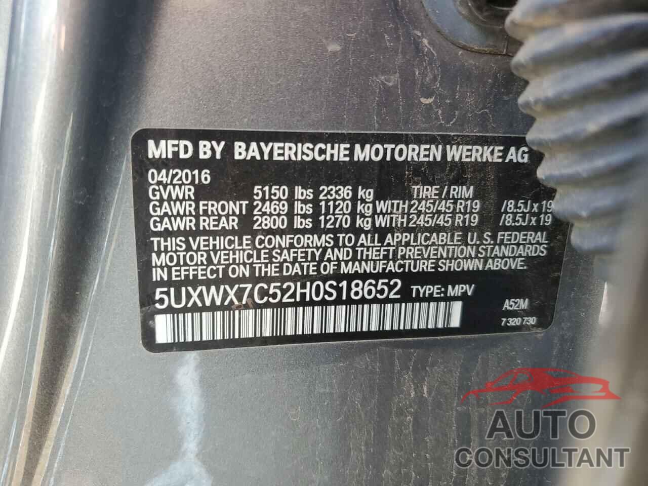 BMW X3 2017 - 5UXWX7C52H0S18652