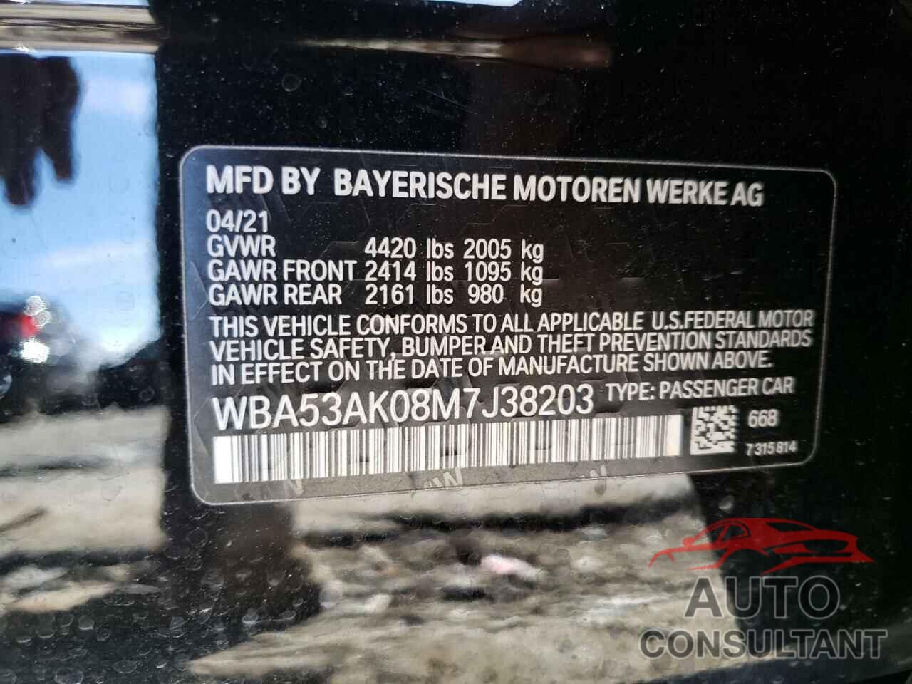 BMW 2 SERIES 2021 - WBA53AK08M7J38203