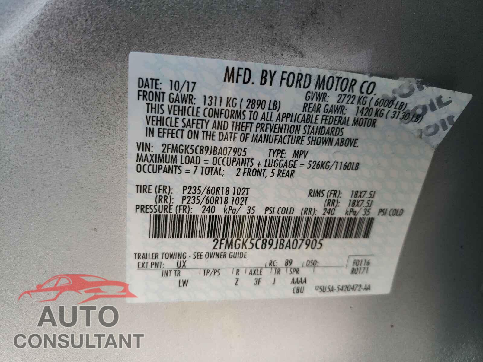 FORD FLEX 2018 - 2FMGK5C89JBA07905
