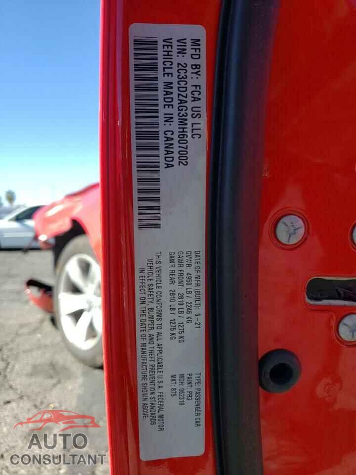 DODGE CHALLENGER 2021 - 2C3CDZAG3MH607002