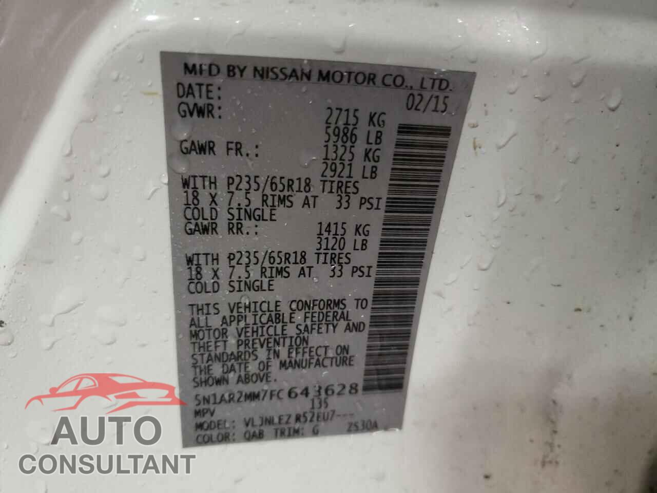 NISSAN PATHFINDER 2015 - 5N1AR2MM7FC643628