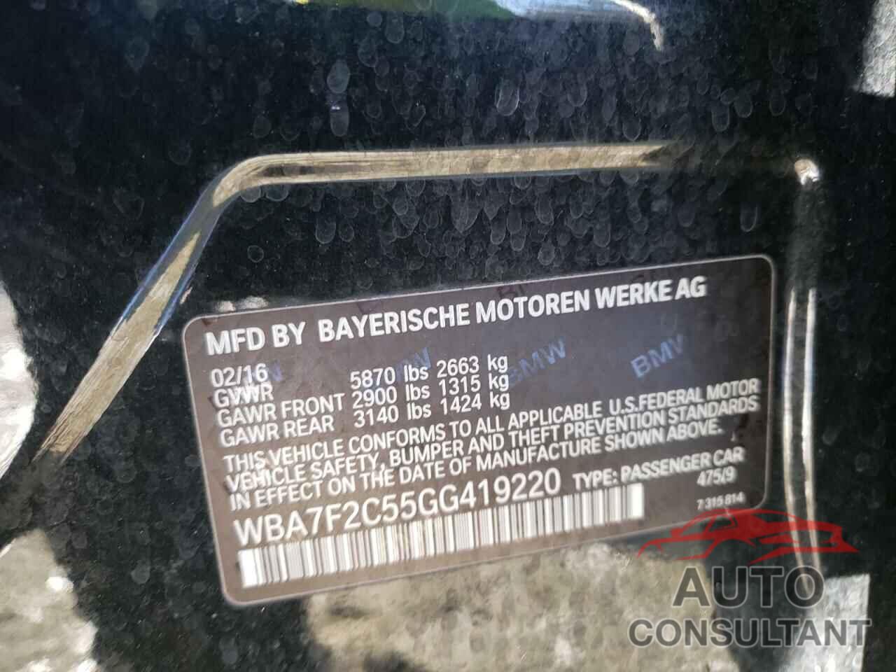 BMW 7 SERIES 2016 - WBA7F2C55GG419220