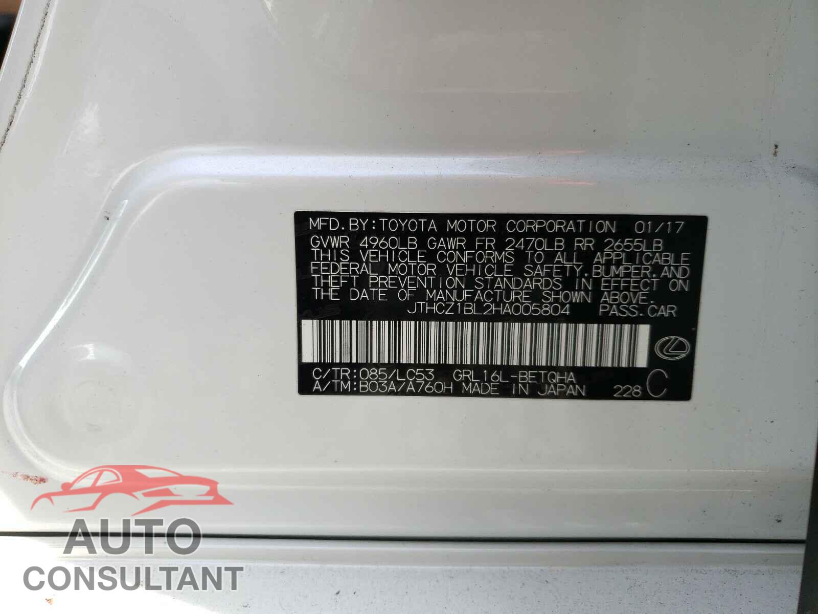 LEXUS GS350 2017 - JTHCZ1BL2HA005804