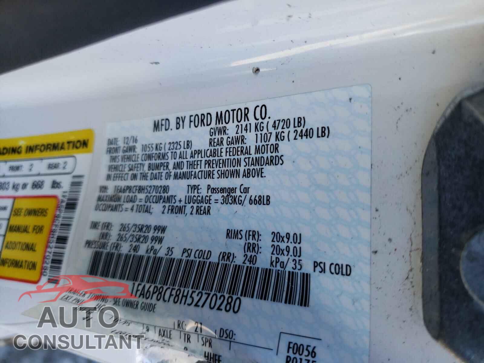 FORD MUSTANG 2017 - 1FA6P8CF8H5270280