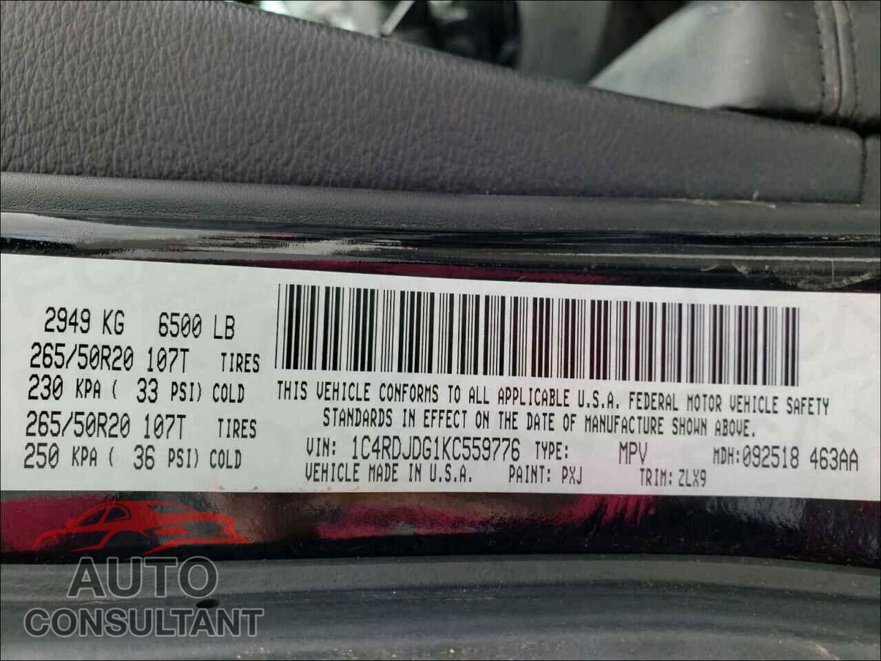 DODGE DURANGO 2019 - 1C4RDJDG1KC559776