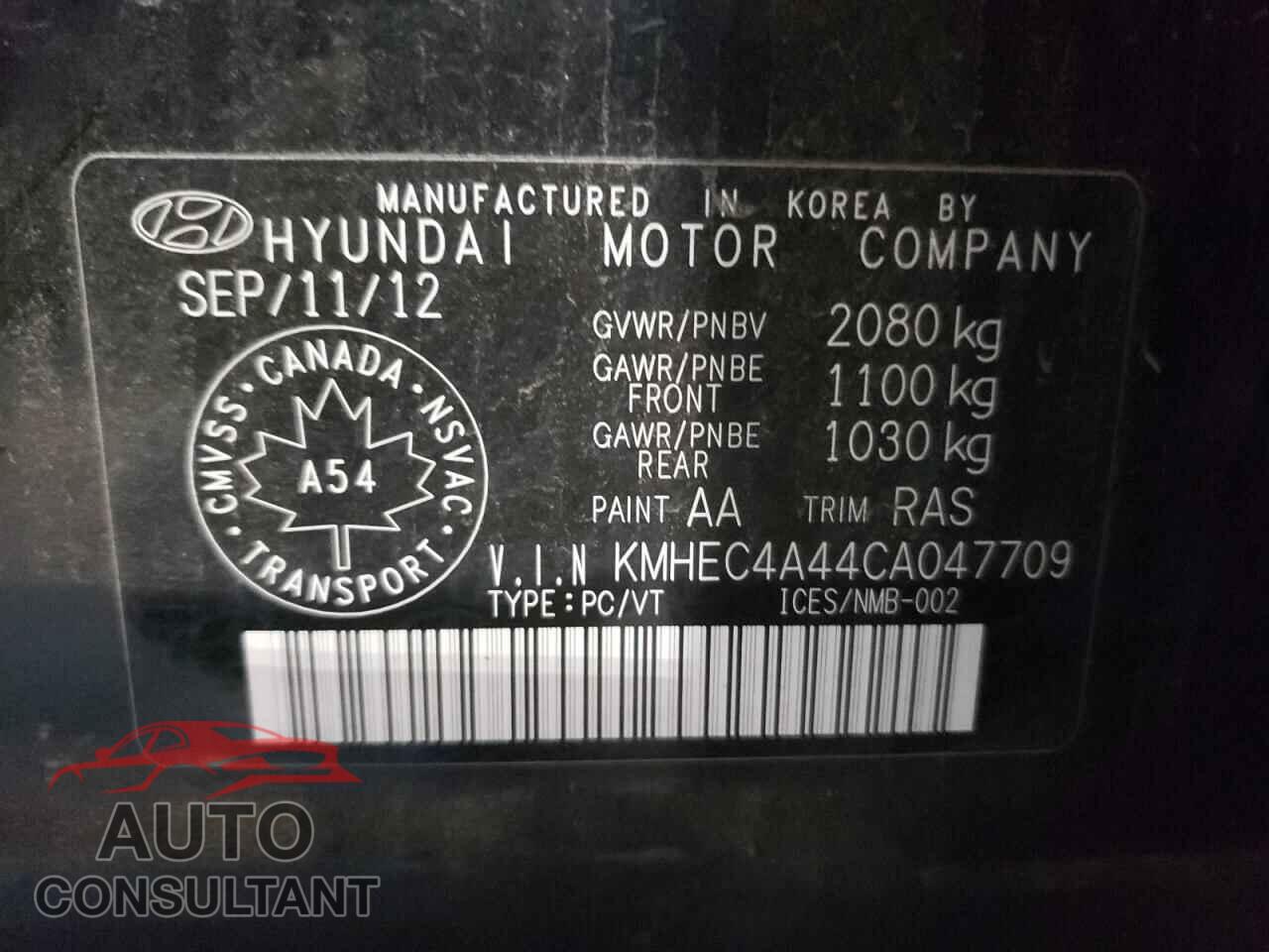 HYUNDAI SONATA 2012 - KMHEC4A44CA047709