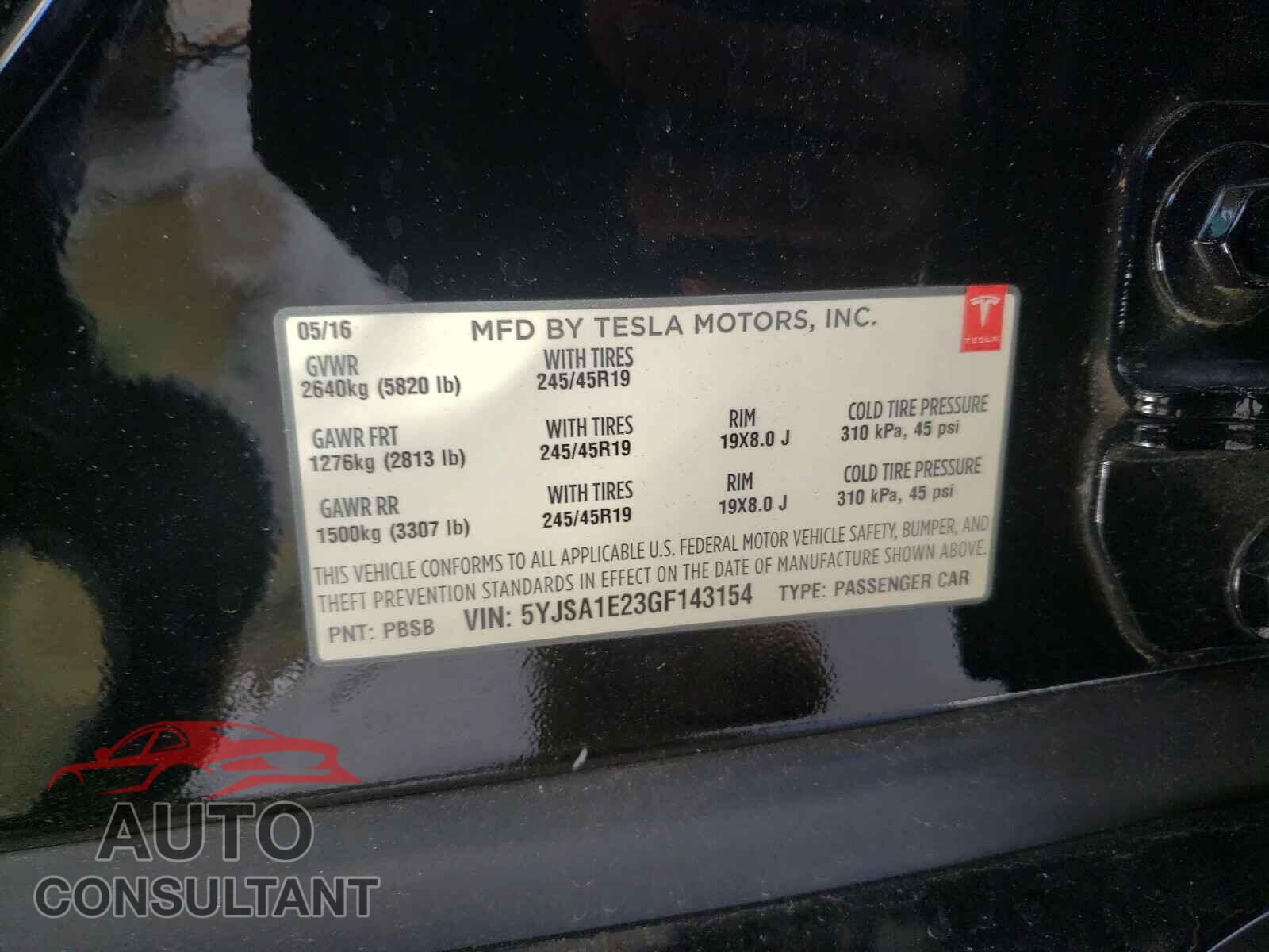 TESLA MODEL S 2016 - 5YJSA1E23GF143154