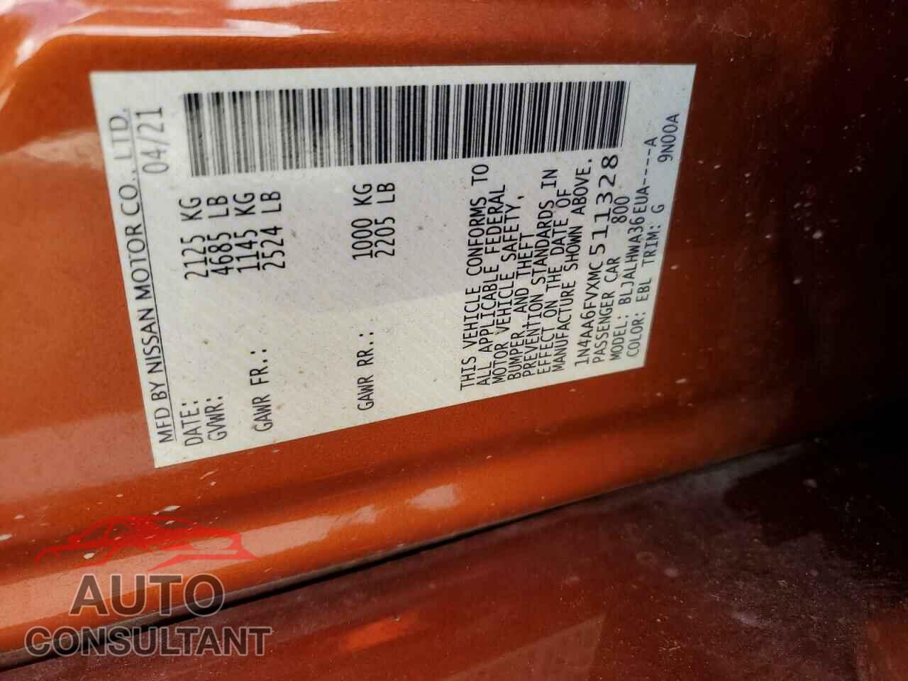 NISSAN MAXIMA 2021 - 1N4AA6FVXMC511328