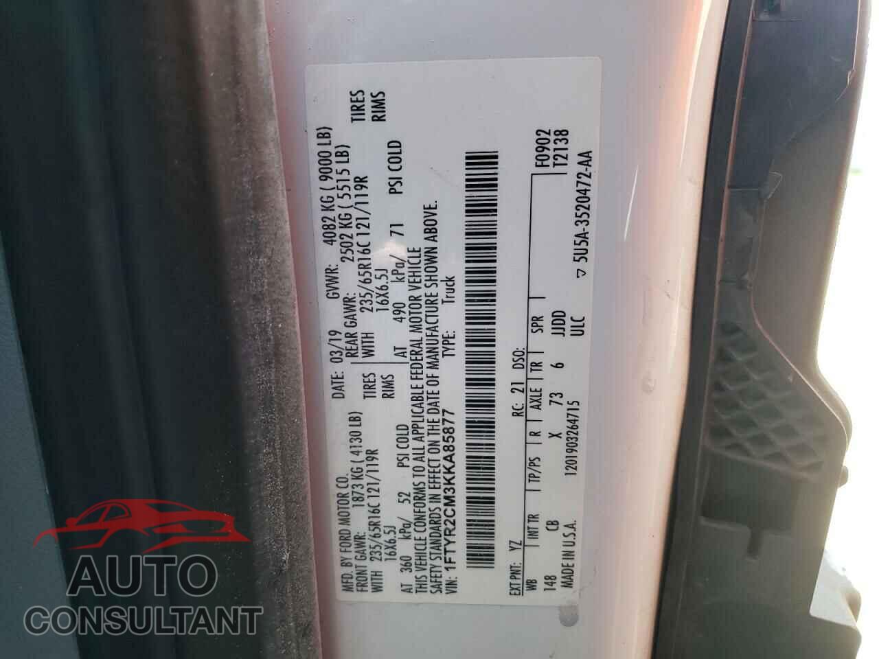 FORD TRANSIT CO 2019 - 1FTYR2CM3KKA85877
