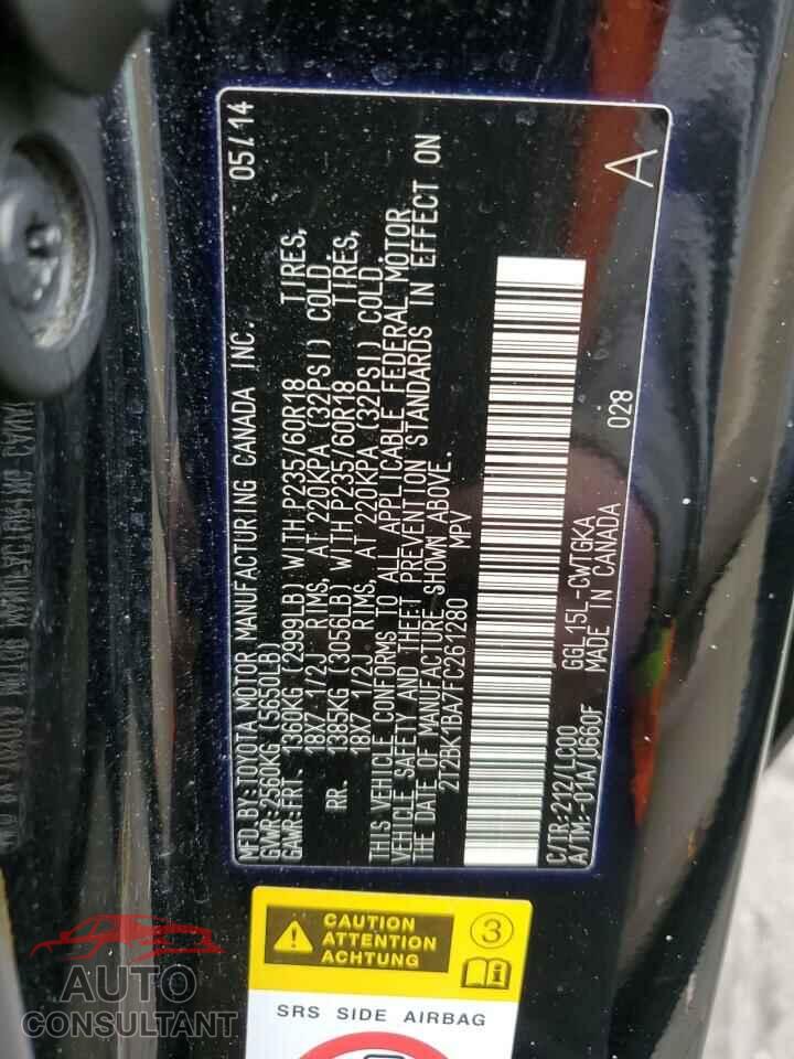 LEXUS RX350 2015 - 2T2BK1BA7FC261280