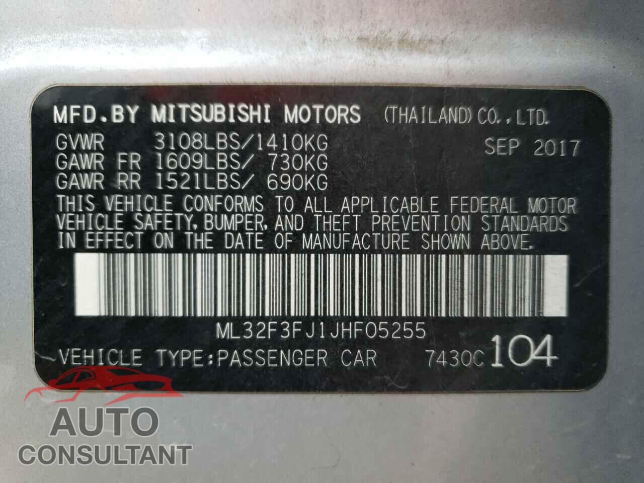 MITSUBISHI MIRAGE 2018 - ML32F3FJ1JHF05255