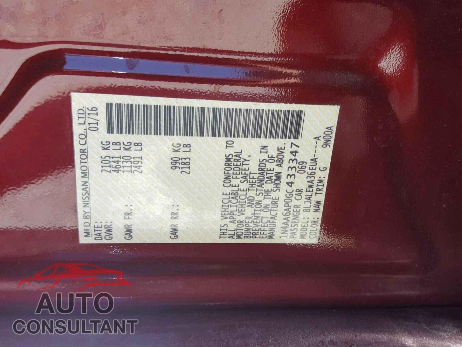 NISSAN MAXIMA 2016 - 1N4AA6AP0GC433347