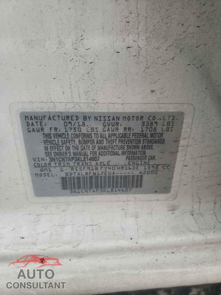 NISSAN VERSA 2019 - 3N1CN7AP3KL814607