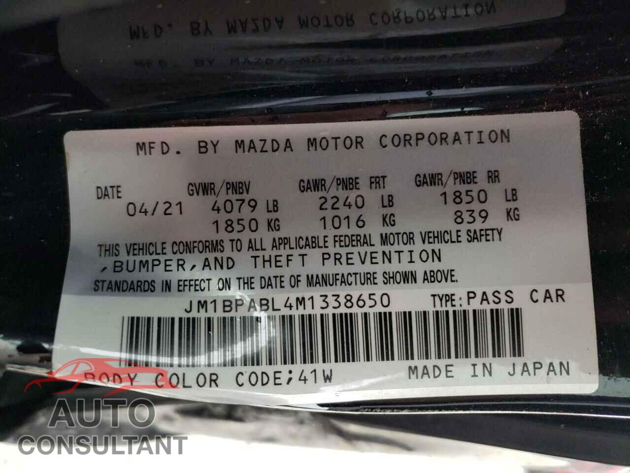 MAZDA 3 2021 - JM1BPABL4M1338650