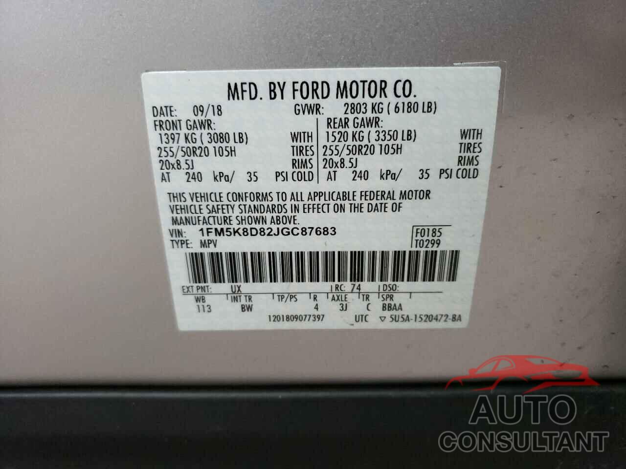 FORD EXPLORER 2018 - 1FM5K8D82JGC87683