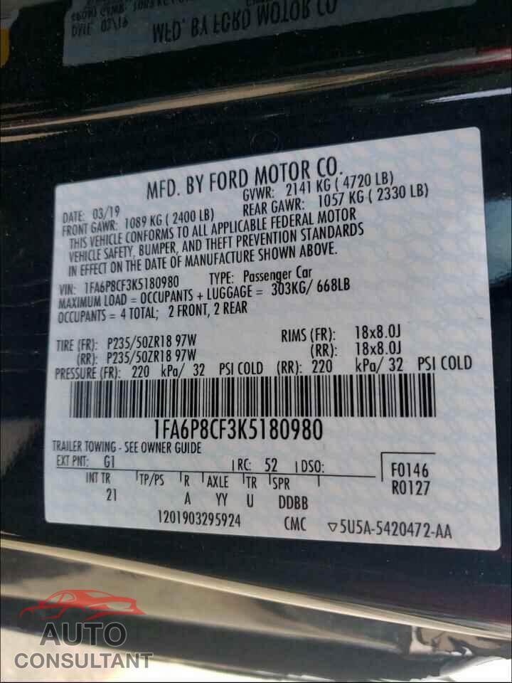 FORD MUSTANG 2019 - 1FA6P8CF3K5180980