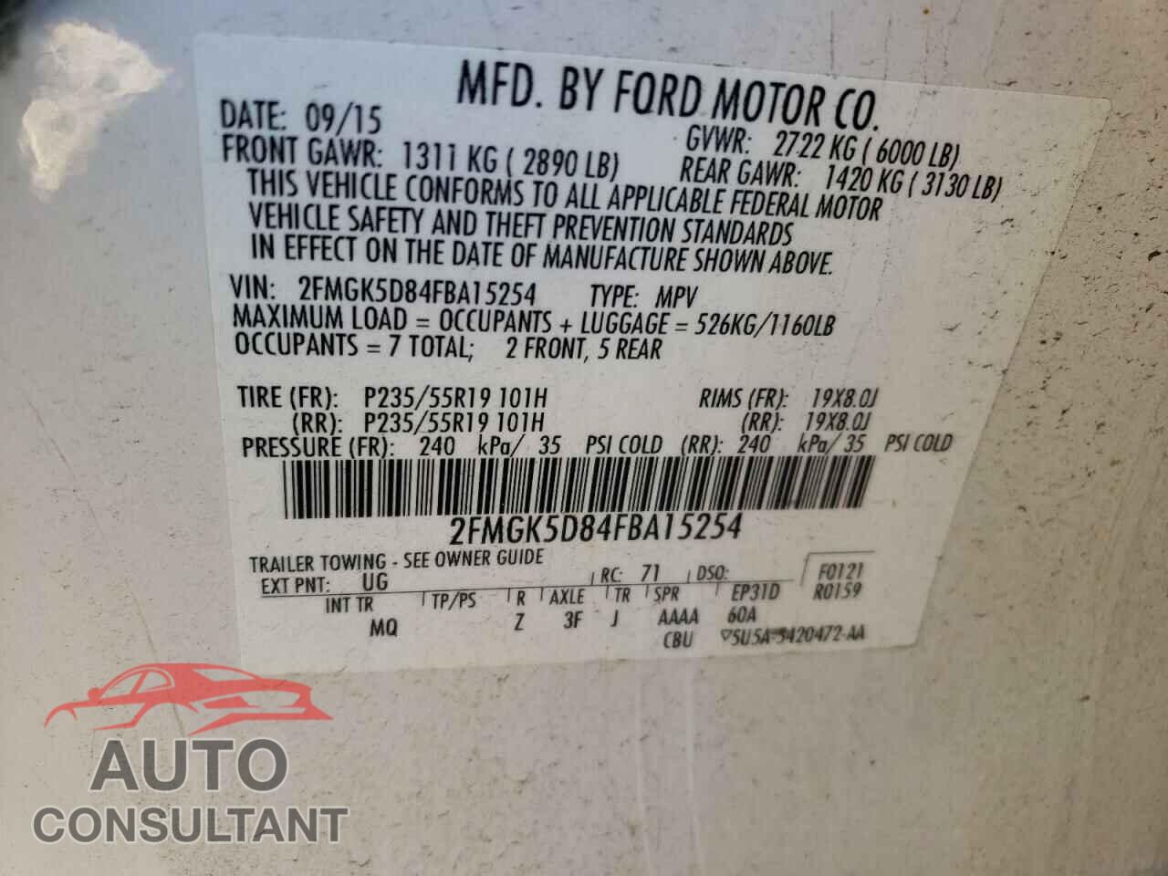FORD FLEX 2015 - JA4AT5AA6JZ069198