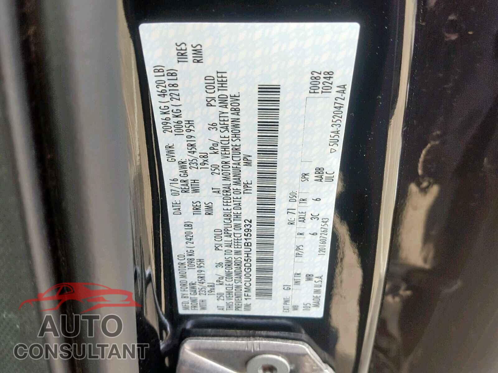 FORD ESCAPE SE 2017 - 1FMCU0GD5HUB15932