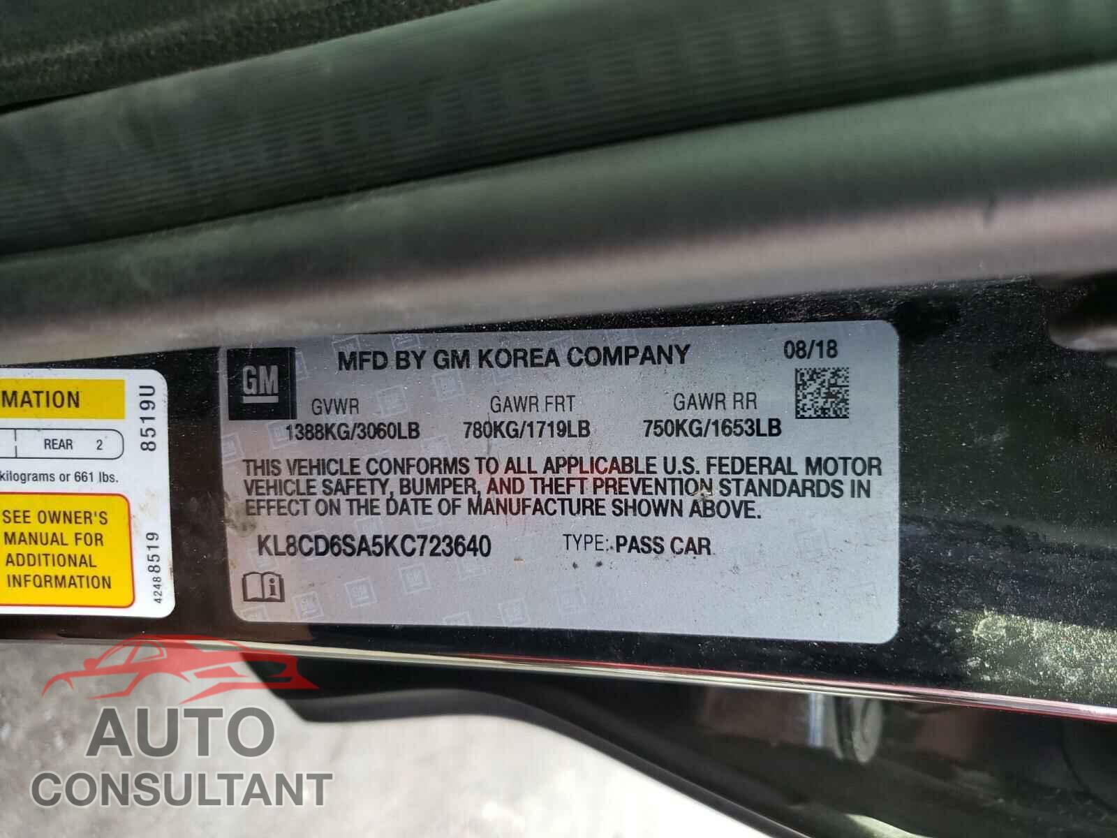 CHEVROLET SPARK 2019 - KL8CD6SA5KC723640