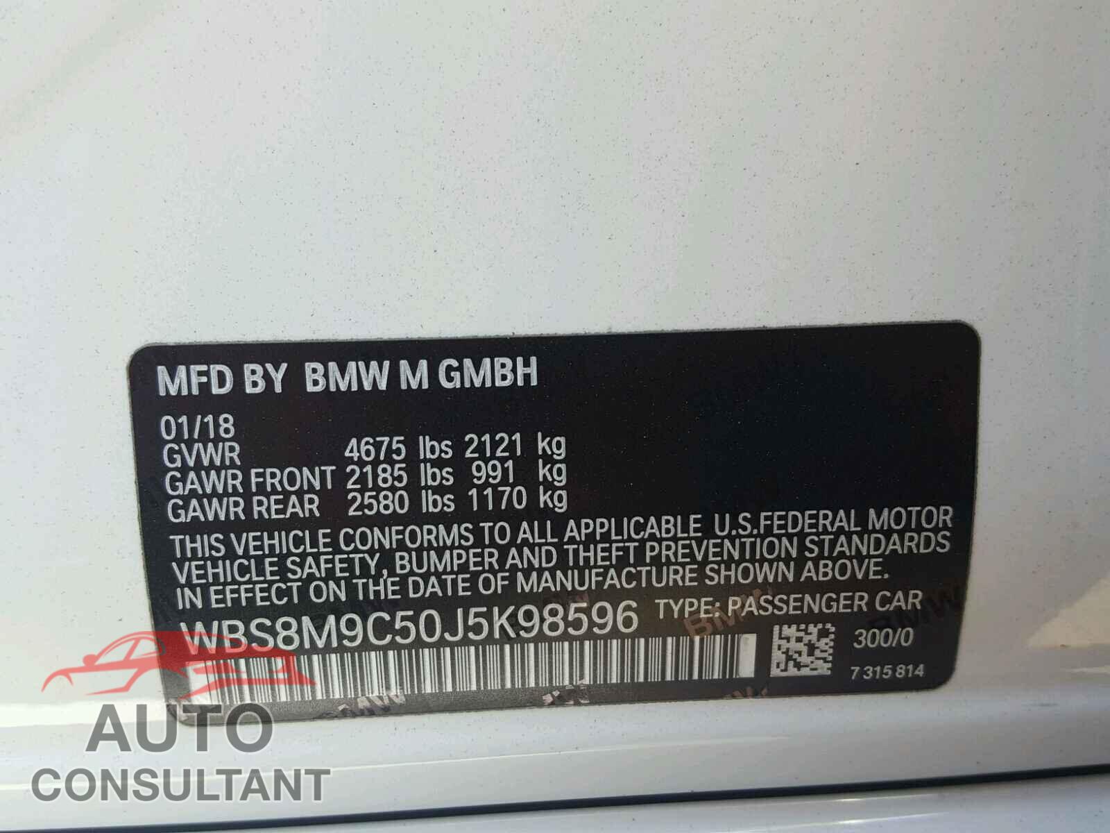BMW M3 2018 - WBS8M9C50J5K98596
