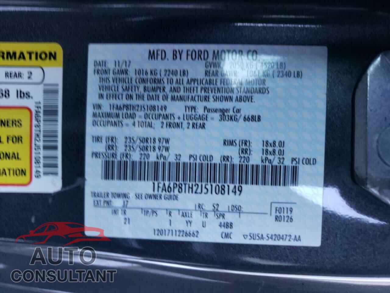 FORD MUSTANG 2018 - 1FA6P8TH2J5108149